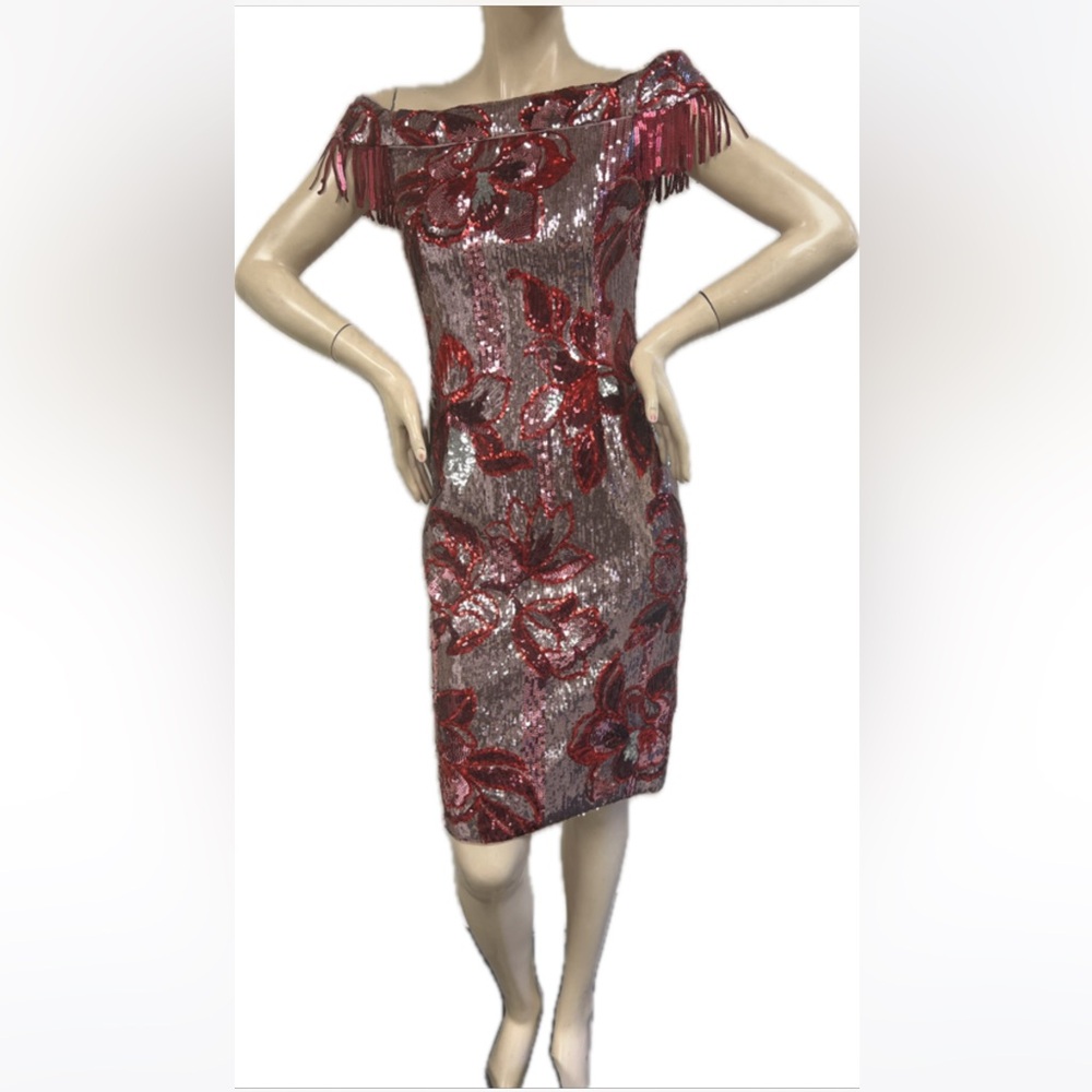 Aidan by Aidan Mattox sequins off the shoulderknee length dress